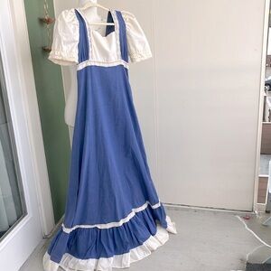Vintage 70s Blue and Cream Prairie Maxi Dress